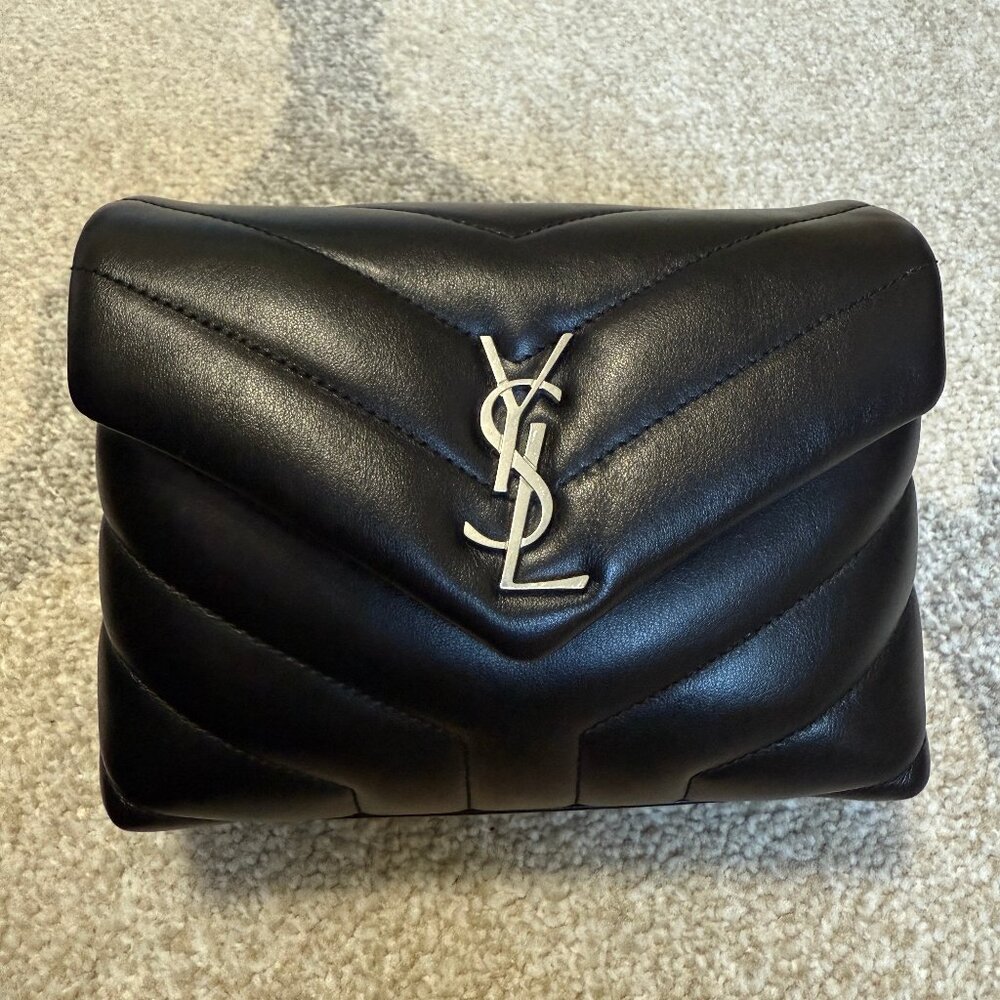 NWT NIB $1,961 Saint Laurent Mini Loulou Matelasse Black Leather w Silver